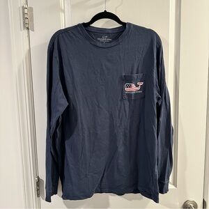 Vineyard Vines Long Sleeve Pocket T-Shirt with American Flag Whale Logo